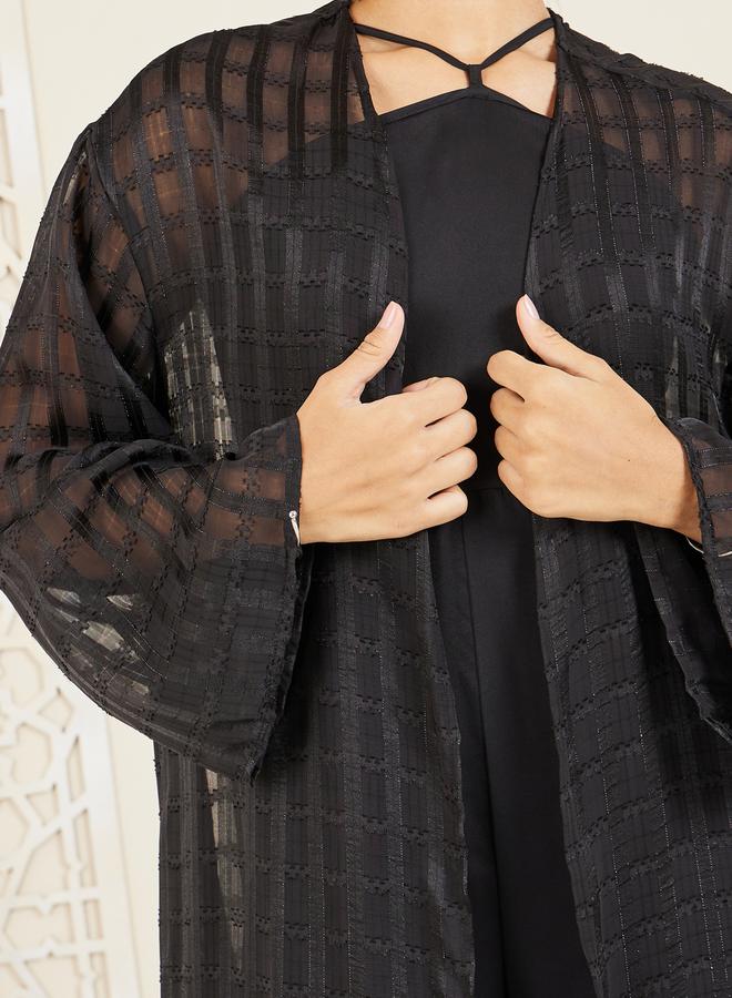 Styli Halter Neck Jumpsuit and Check Sheer Abaya Set  - Image 4