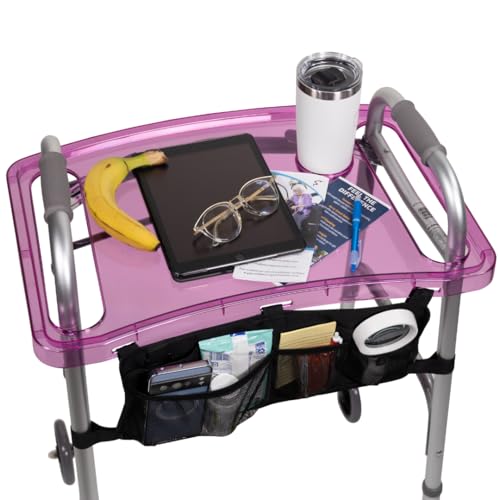 StrongArm Clear View Walker Tray Bag NonSlip Mat Cup Holder Tray for Folding Walkers Food Tray Walker Accessories Tray Table for Standard Adult Walkers Purple - Image 2