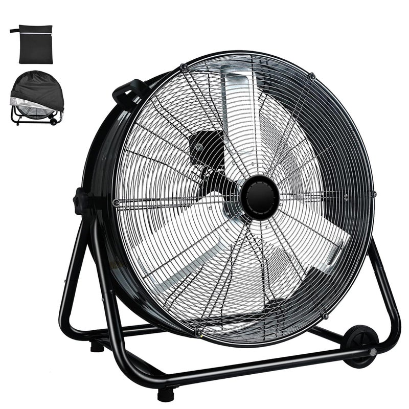 WARMLREC WARMLREC Industrial Fan 24 Inch Heavy Duty Drum 3 Speed 8800 CFM Air Circulation High Velocity Fan For Warehouse Workshop Factory Commercial Residential and Greenhouse Black 