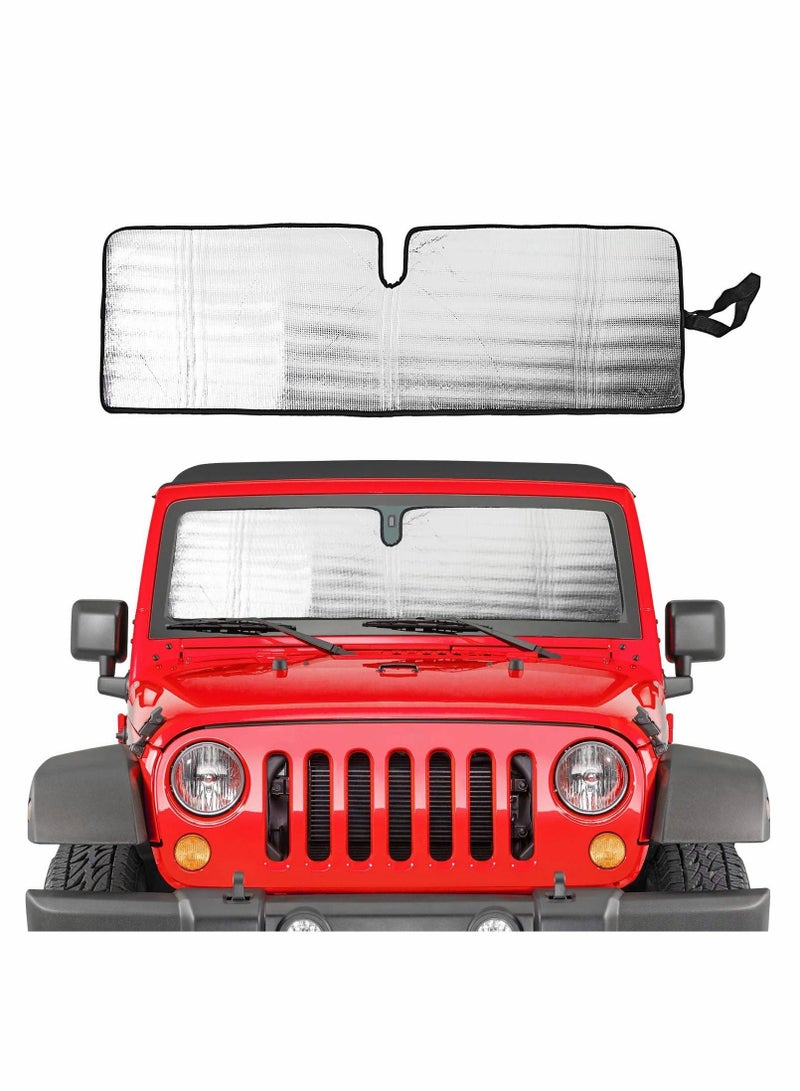 واي آند دي Windshield Sun Shade, Fit for 1997-2018 Jeep Wrangler TJ JK JKU, Sunshades Heat Shield, Aluminum Foil Triple Laminate Structure (Silver)  - Image 1