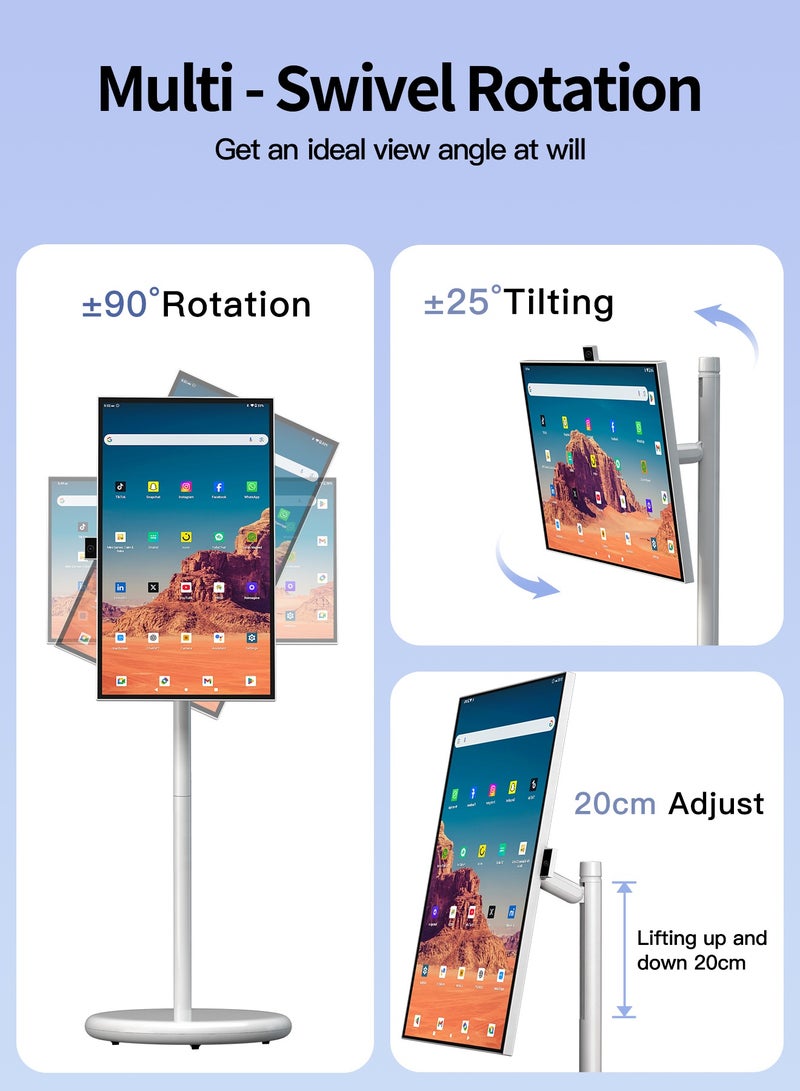 VLH 27 Inch Portable Smart TV,1080P Touchscreen Android Monitor on Wheels,8MP Camera,4-6H Battery,6+128GB Storage,Rotatable Display for Home/Office/Outdoor,Arabic & Google Play  - Image 4