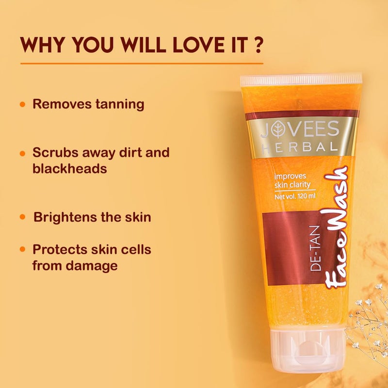 Jovees Herbal Detan Facewash For Glowing and Clear Skin With Liquorice  bearberry Ext  Gentle Cleanser For Brighten Even Tone and Hydrates Skin  Suitable for All Skin Types  120ml Pack of 2 - Image 5