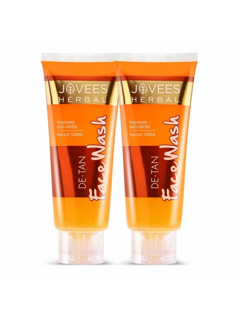 Jovees Herbal Detan Facewash For Glowing and Clear Skin With Liquorice  bearberry Ext  Gentle Cleanser For Brighten Even Tone and Hydrates Skin  Suitable for All Skin Types  120ml Pack of 2 - Image 1