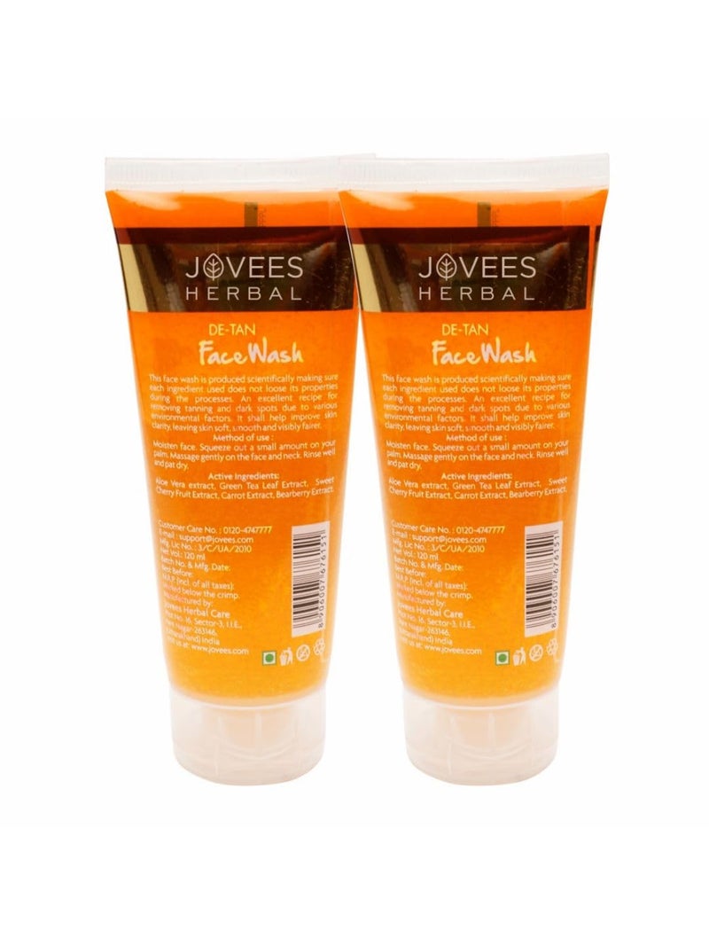 Jovees Herbal Detan Facewash For Glowing and Clear Skin With Liquorice  bearberry Ext  Gentle Cleanser For Brighten Even Tone and Hydrates Skin  Suitable for All Skin Types  120ml Pack of 2 - Image 2