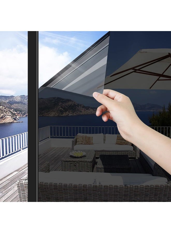 Concus-T Window Tinted Film Heat Control Anti UV One Way Privacy Solar Film Home Office Security Static Cling No Glue Easy to Use, Black 23.62×78.74Inch - Image 1