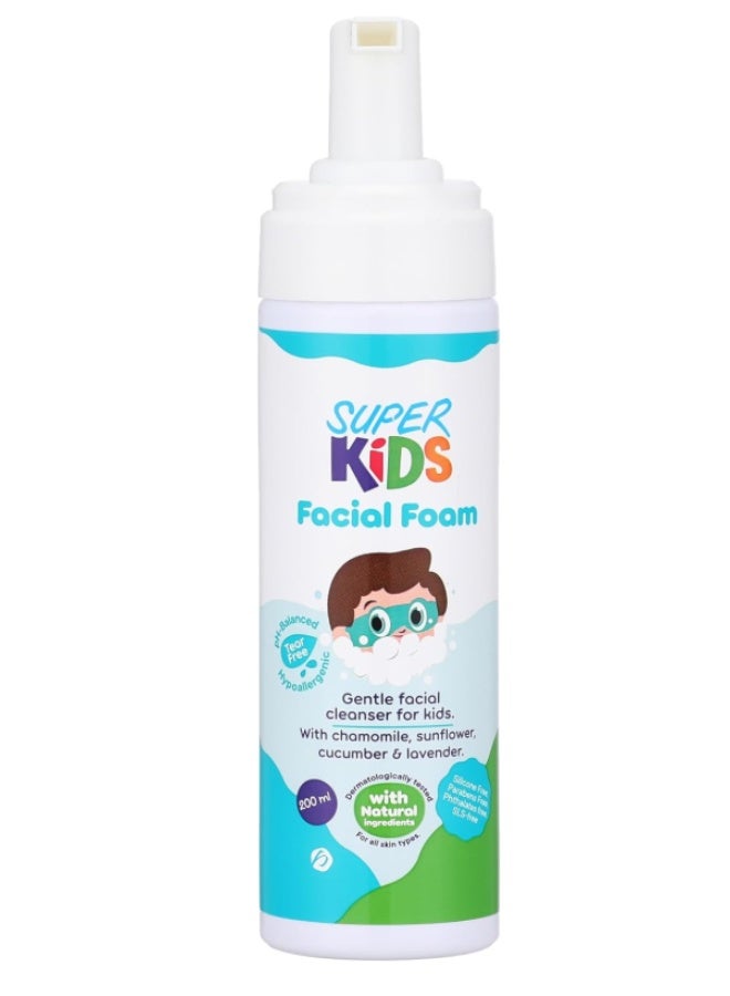 SUPER KIDS Gentle Facial Foam Cleanser for Kids with Chamomile & Lavender - (200 ml) - Image 1