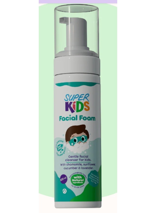 SUPER KIDS Gentle Facial Foam Cleanser for Kids with Chamomile & Lavender - (200 ml) - Image 2