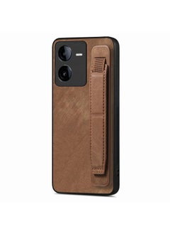 For vivo iQOO Z8 Retro Wristband Holder Leather Back Phone Case(Brown)