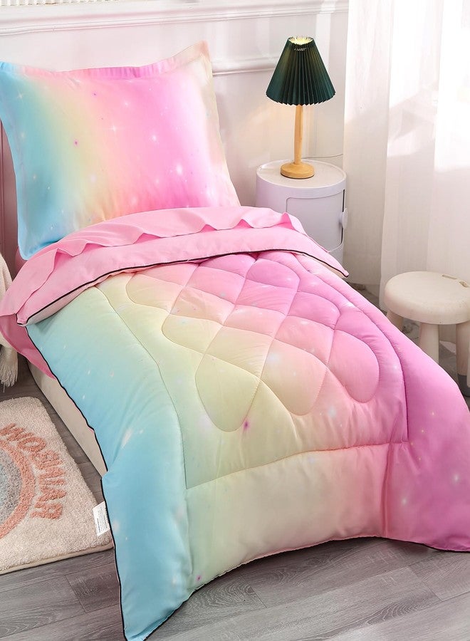 Wowelife 4 Piece Toddler Bedding Sets for Girls Pink Toddler Girl Bedding Set Toddler Bed Sets for Girls Stars Princess Comforter Set with Comforter, Flat Sheet, Fitted Sheet, Pillowcase, Pink - Image 2
