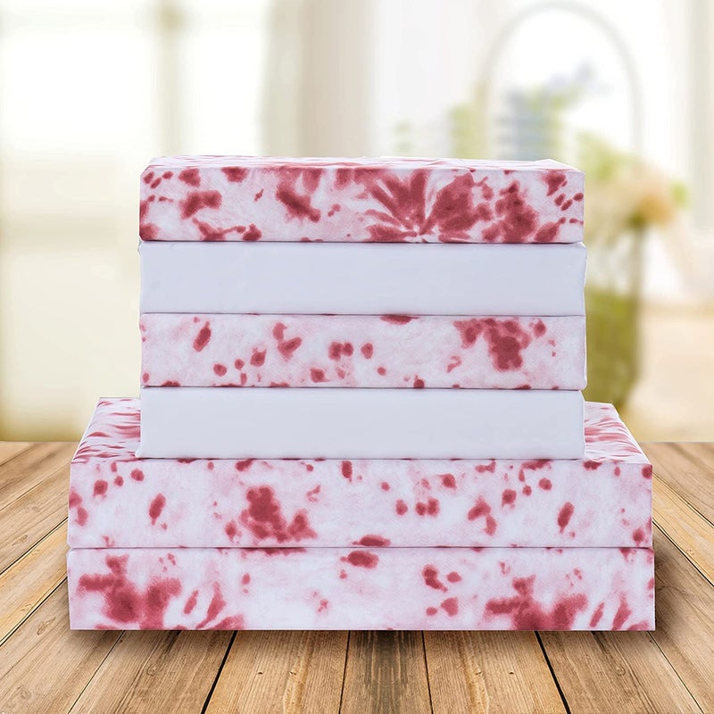 Elegant Comfort Elegant Comfort Aria Tie-Dye 6-Piece Sheet Set  1500 Premium Hotel Quality Microfiber  Spiral Tie-Dye  Soft  Fade and Wrinkle Resistant  Fitted Sheet with Smart Pockets  6PC Tie-Dye Full  Burgundy  - Image 2
