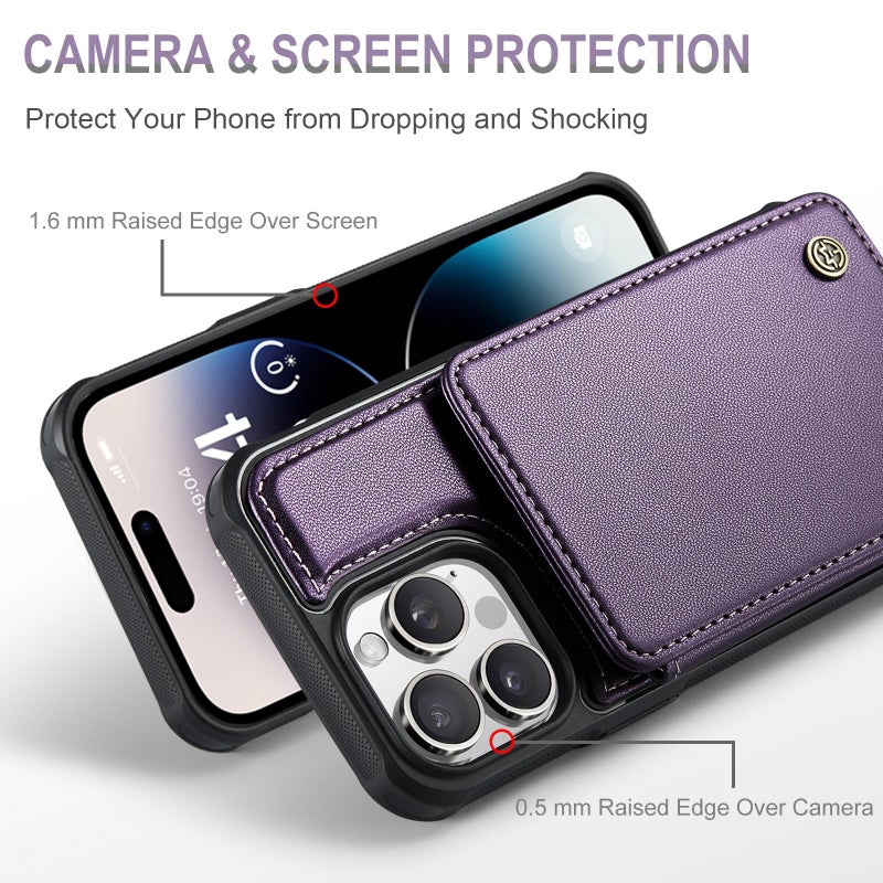 Vinich for iPhone 14 Pro Wallet Case with Card Holder, RFID Blocking Credit Slots Kickstand Shockproof Phone Cover Fit for iPhone 14 Pro 6.1" Purple - Image 3