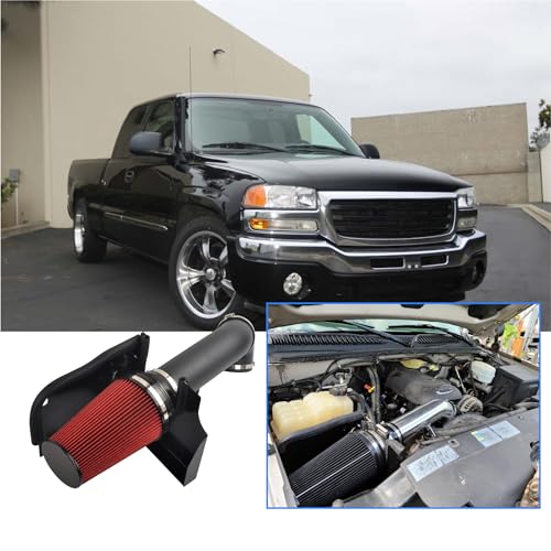 GESEXI 4" Cold Air Intake System + Heat Shield Compatible with 1999-2006 GMC/Chevy V8 4.8L/5.3L/6.0L Silverado 1500/2500/3500 (Black & Red) - Image 5