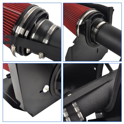 GESEXI 4" Cold Air Intake System + Heat Shield Compatible with 1999-2006 GMC/Chevy V8 4.8L/5.3L/6.0L Silverado 1500/2500/3500 (Black & Red) - Image 4
