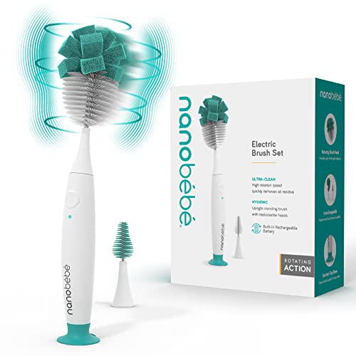 NANOBÉBÉ Nanobebe Electric Bottle Brush Cleaner – Baby Bottle Brush Electric Scrubber for Cleaning Brush for Baby Bottles - Rechargeable, Includes Replaceable Brush Head - Image 1