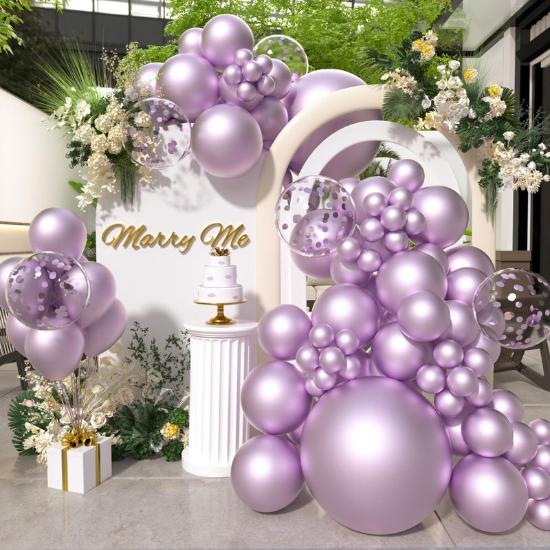 SUWEN Metallic Lavender Balloons and Confetti Balloons 1812105Inch Different Sizes 60PCS Set Shiny Latex Helium Light Purple Balloon for Birthday Party Graduation Anniversary Decorations