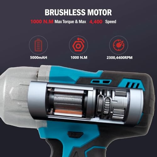KROST Pro Series 1000NM Cordless Impact Wrench 1/2", Brushless Motor, Auto Stop Function, Variable Speed Forward/Reverse Rotation (Battery & Charger Not Included) - Image 3