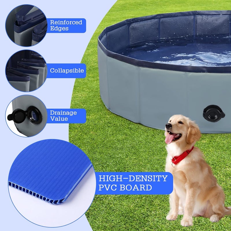 Eooqi Foldable Dog Bath Swimming Pool 71'' Plastic Kiddie Pool Professional Tub Collapsible Grooming Bathtub for Pets Kids Baby and Toddler, 71 x 12 Inches Gray - Image 3
