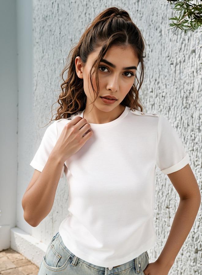 تواكستريمز تيشيرت بياقة دائرية وتفاصيل أزرار - Image 1