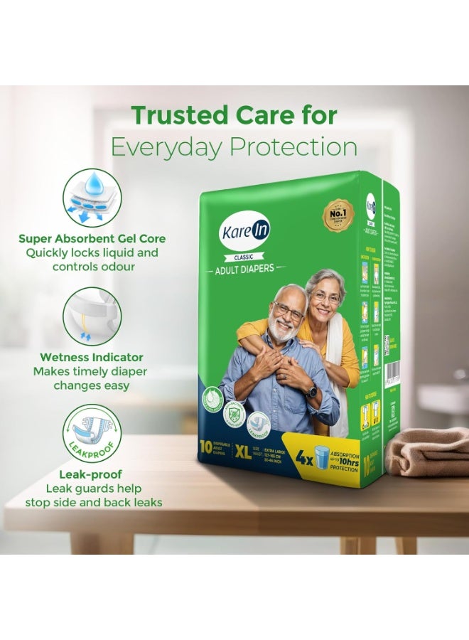 Karein Classic Adult Diaper Tape XL Size, Extra Large, Waist , 120 Unit, Long Protection Hour, Unisex, Quick & Even Absorption, Leakproof, Odour Control, Wetness Indicator - Image 3