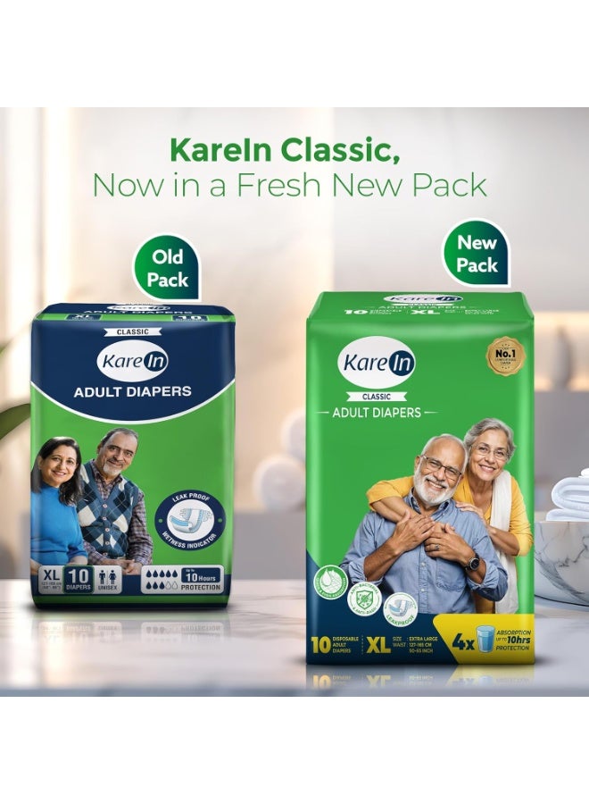 Karein Classic Adult Diaper Tape XL Size, Extra Large, Waist , 120 Unit, Long Protection Hour, Unisex, Quick & Even Absorption, Leakproof, Odour Control, Wetness Indicator - Image 2