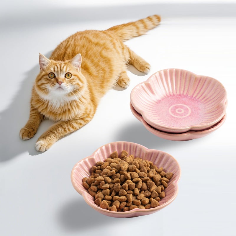 Mecaikru Cat Food Bowls, Ceramic Pet Plates, Cat Dish for Food, Water and Snack, 4.72 Inch, Indoor and Outdoor Use, Kitten Puppy and Small Animals Bowls Set of 3 (Pink) - Image 1