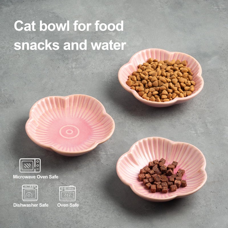 Mecaikru Cat Food Bowls, Ceramic Pet Plates, Cat Dish for Food, Water and Snack, 4.72 Inch, Indoor and Outdoor Use, Kitten Puppy and Small Animals Bowls Set of 3 (Pink) - Image 4