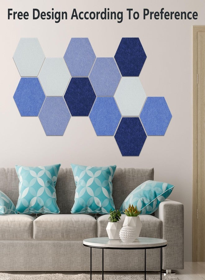 Vienrose Hexagon Felt Bulletin Board Self Adhesive Pin Board Wall Decoration Tiles with 35 Push Pins for Office Home and School, Blue Series 12 Pack - Image 5