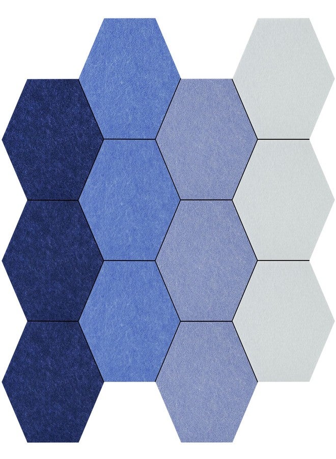 Vienrose Hexagon Felt Bulletin Board Self Adhesive Pin Board Wall Decoration Tiles with 35 Push Pins for Office Home and School, Blue Series 12 Pack - Image 1
