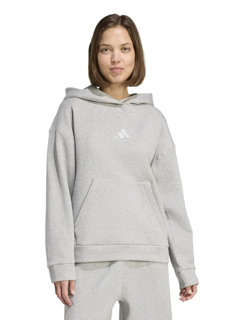 Adidas Adidas W All Szn Hl Hd Grey Hooded Sweat Sweatshirts For Women