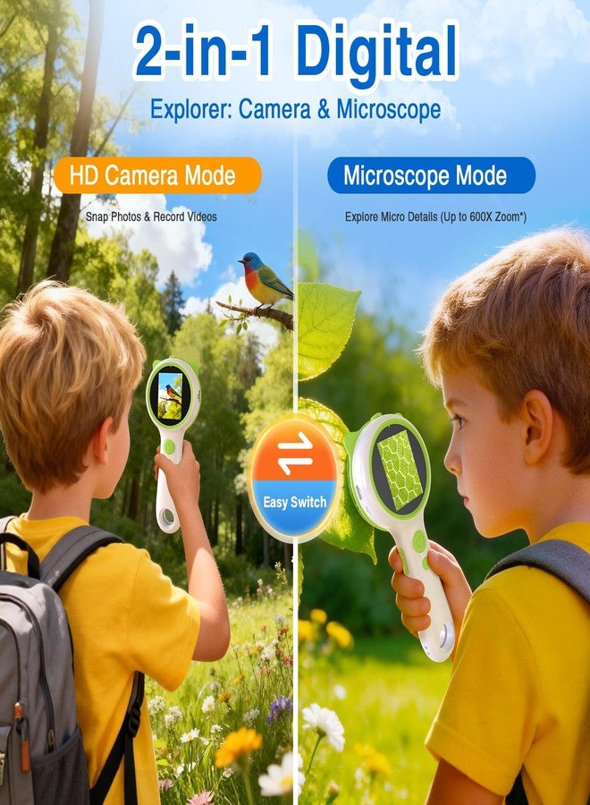 Aikokkl Kids Microscope Green Bear - Digital Handheld STEM Kit & 1080P Camera (600x Zoom) - Portable Science Toy for Nature Observation & Forest Hiking - Gift for Boys & Girls Age 5-12 - Image 2