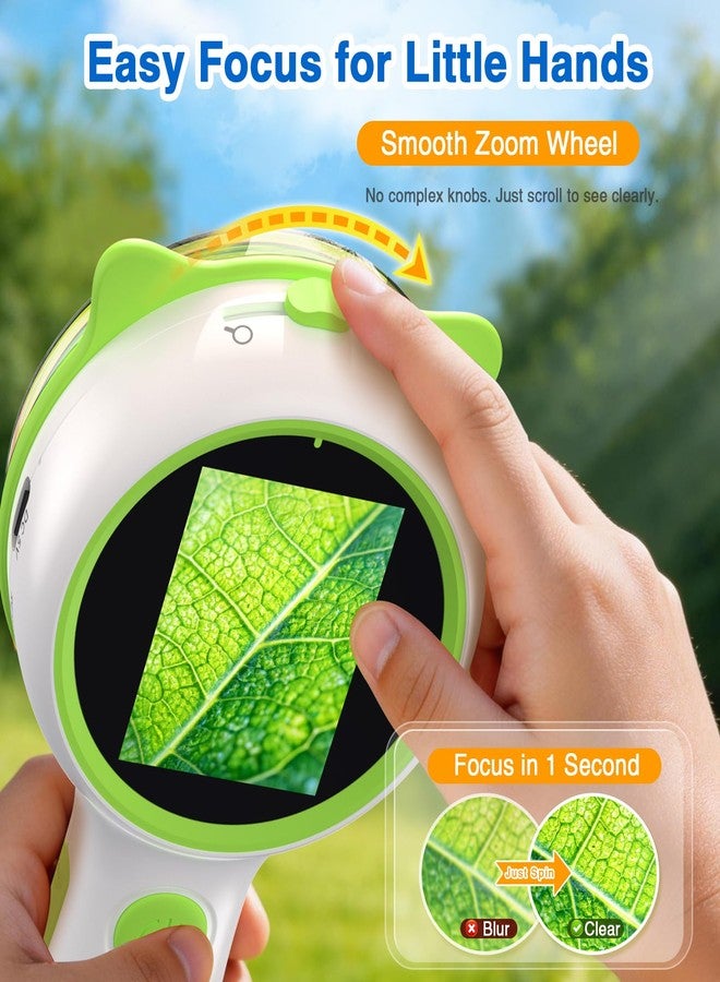Aikokkl Kids Microscope Green Bear - Digital Handheld STEM Kit & 1080P Camera (600x Zoom) - Portable Science Toy for Nature Observation & Forest Hiking - Gift for Boys & Girls Age 5-12 - Image 3