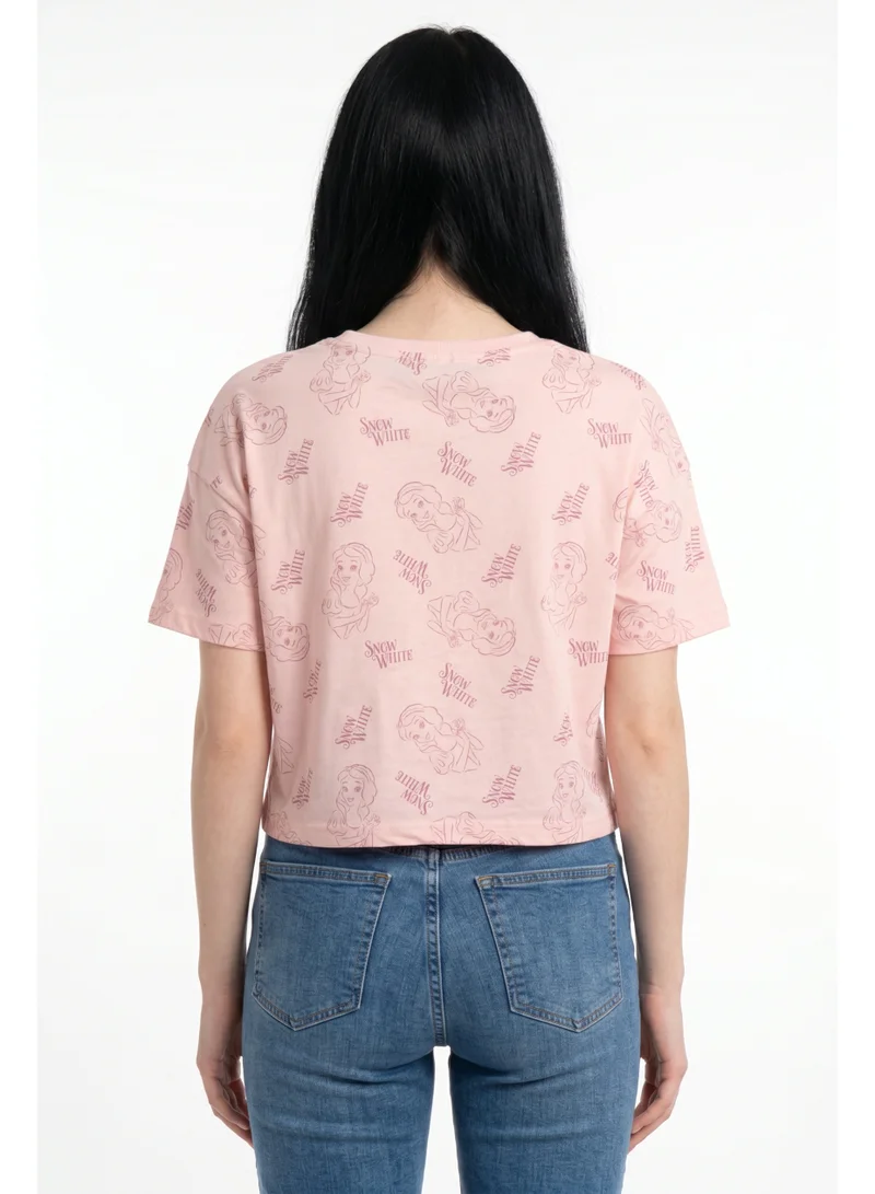 ديزني Disney Snow White All-Over Print Cropped T-Shirt for Women | Graphic Crew Neck Casual Tee