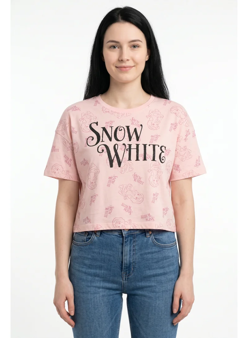 ديزني Disney Snow White All-Over Print Cropped T-Shirt for Women | Graphic Crew Neck Casual Tee