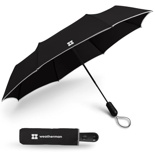 Weatherman Premium Small Compact Mini Umbrella for Travel - Windproof, Compact, Easy Auto Open - Resists Up to 45 MPH Winds - Perfect for Rain, Wind, Backpack, Car - Folding Umbrella, Strong Fiberglass Frame (Black) - Image 1