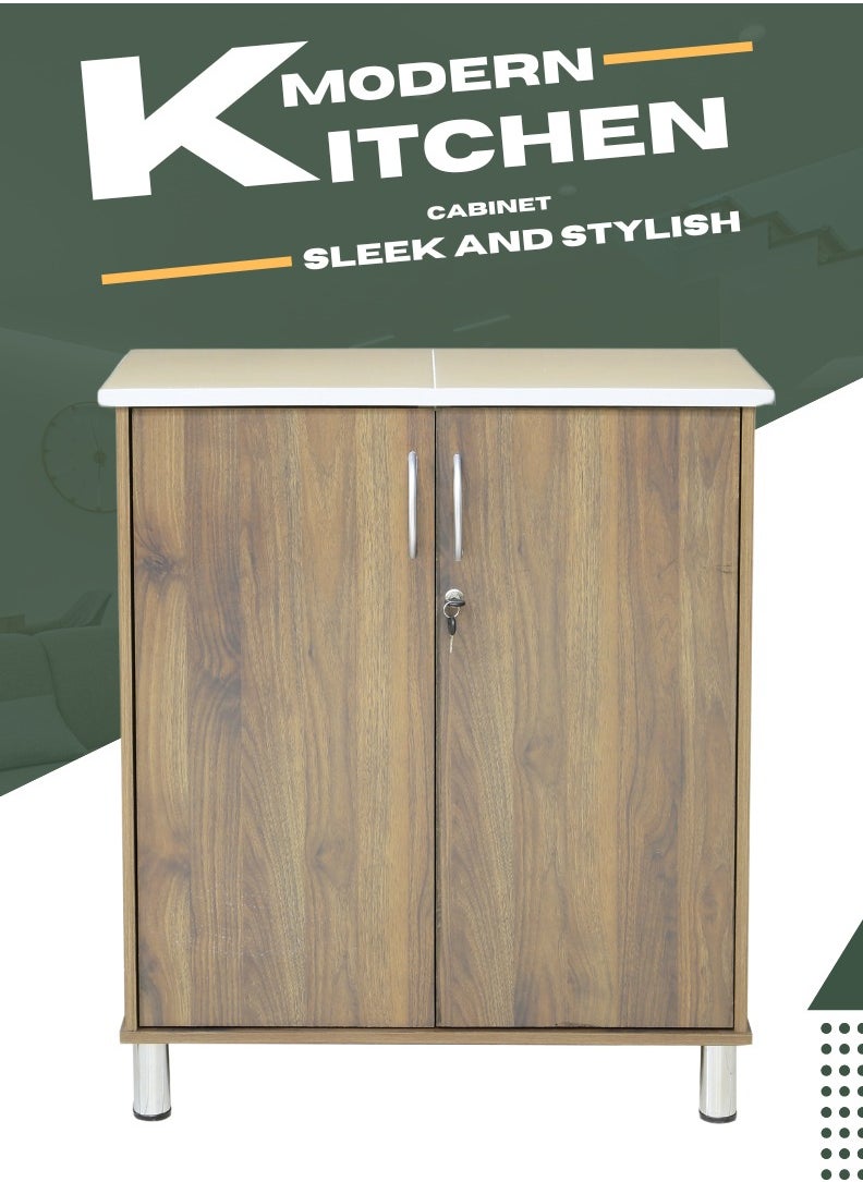 AFT Arfan Stylish 2-Door Kitchen Cabinet with Elegant (Ceramic top) Tile Top – Perfect for Storage & Display, Durable (Ceramic Top) Tile Top – Ideal for Home Organization, Space-Saving Design, Enhance Your Kitchen Décor. Versatile 2-Door Kitchen Cabinet with Sturdy Tile Top – Stylish Storage Solution.(Brown Wallnut)  - Image 1