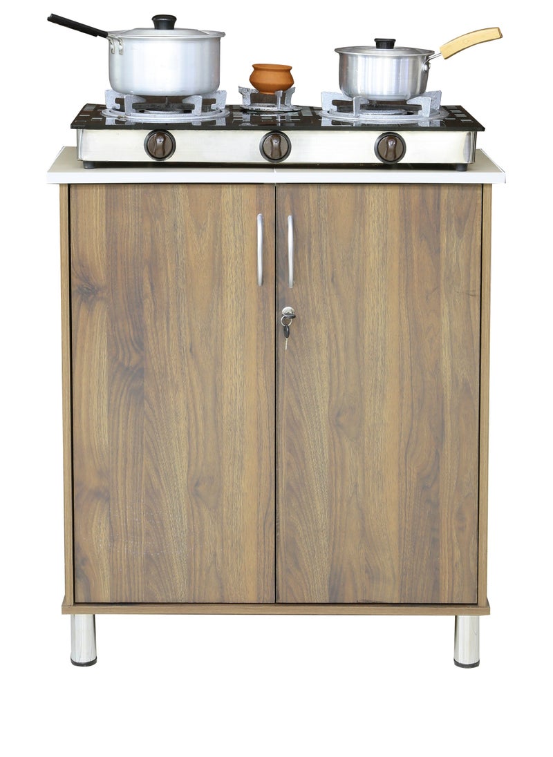 AFT Arfan Stylish 2-Door Kitchen Cabinet with Elegant (Ceramic top) Tile Top – Perfect for Storage & Display, Durable (Ceramic Top) Tile Top – Ideal for Home Organization, Space-Saving Design, Enhance Your Kitchen Décor. Versatile 2-Door Kitchen Cabinet with Sturdy Tile Top – Stylish Storage Solution.(Brown Wallnut)  - Image 4