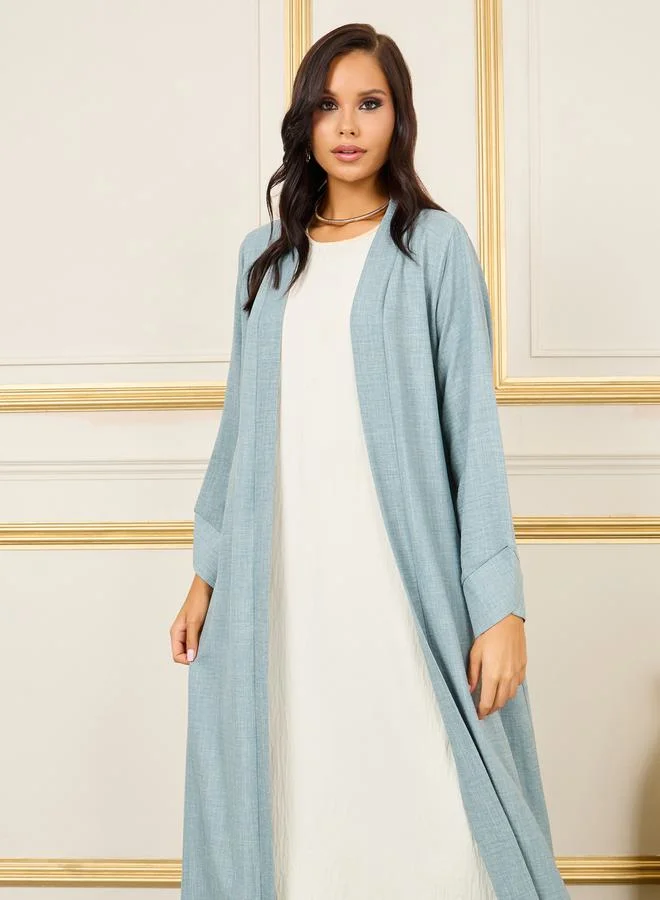 Styli Linen Look Open Front Abaya