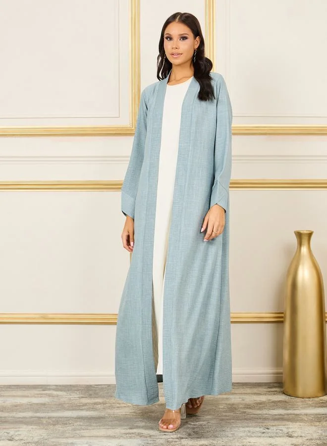 Styli Linen Look Open Front Abaya