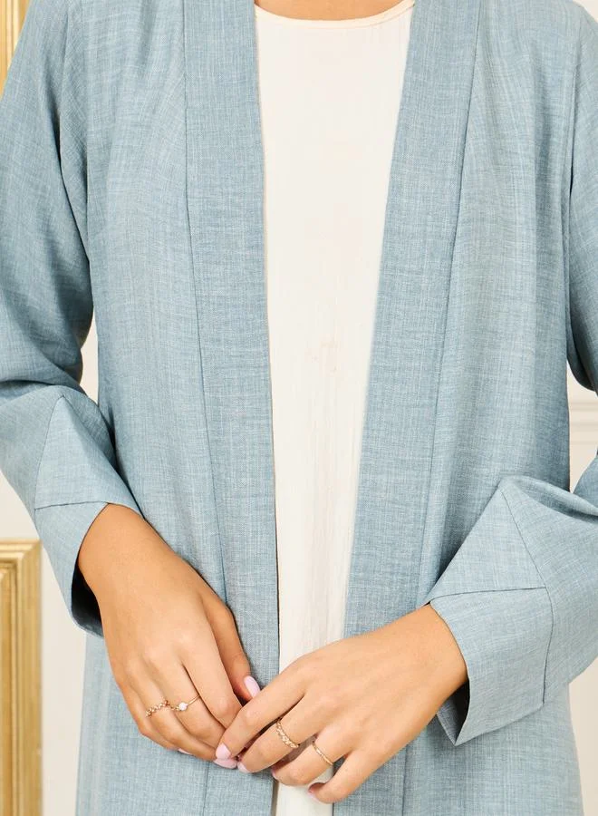 Styli Linen Look Open Front Abaya