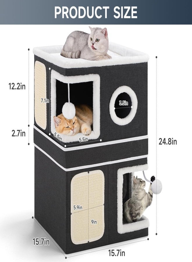 Shikha 2-Storey Cat House for Indoor Cats, Separate Into 2 Large Cat Bed Cave with Hideaway Condos, Scratch Pads, Hanging Balls, Foldable Indoor Cat House, Cat Cube for Multiple Cats Kitten, Black - Image 3