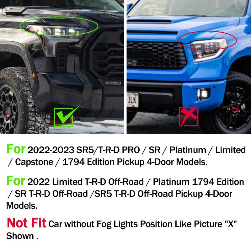 TBHOO LED Daytime Running Lights For 2022 2023 2024 Toyota Tundra CrewMax SR SR5 Limited Fog Light Headlights DRL Assemblies Replacement black lens (DRL3) - Image 5