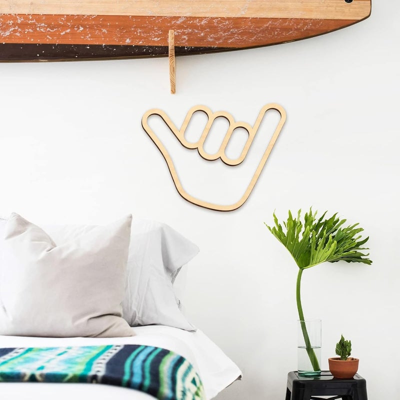 Xylolfsty Shaka Wooden Wall Sign Hang Loose Sign Hawaii Aloha Surfer Hand Sign Surf Wall Decor for Home Living Room Kitchen Bathroom Bedroom Hand shape Finger Nursery Room Decoration - Image 2