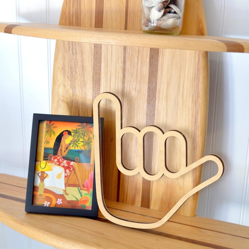 Xylolfsty Shaka Wooden Wall Sign Hang Loose Sign Hawaii Aloha Surfer Hand Sign Surf Wall Decor for Home Living Room Kitchen Bathroom Bedroom Hand shape Finger Nursery Room Decoration - Image 5