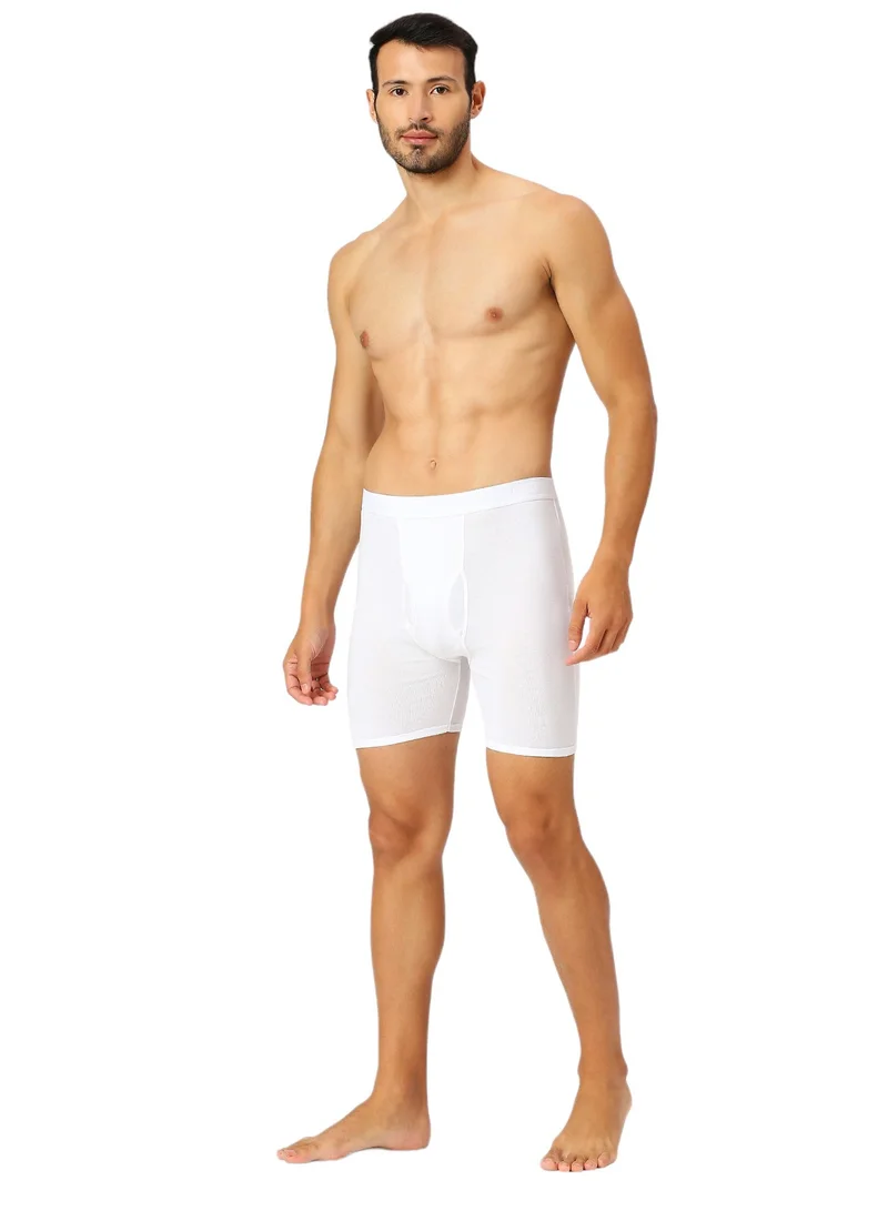 AMPM MEN'S COTTON BOXER BRIEF SHORT (PACK OF 3) - WHITE