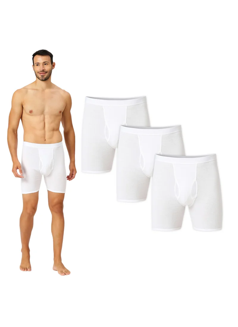 AMPM MEN'S COTTON BOXER BRIEF SHORT (PACK OF 3) - WHITE