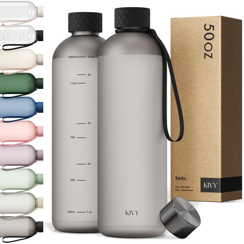 KIVY Large Water Bottle 50oz Lightweight Shatterproof Fits Backpack Cupholder for Travel Sports School Black water bottle no straw 15 Liter water bottles 50oz Water bottle - Image 2