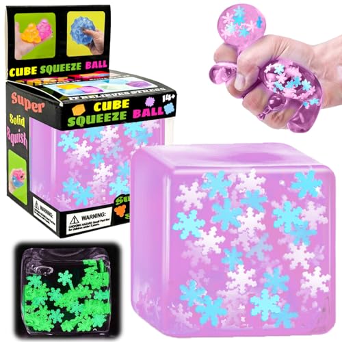 YVBBHE Purple Squeeze Cube with Glow in The Dark Snowflakes InsideSquishy Fidget Gummy Toys Luminous Sensory Toys for Kids Autism Maltose Balls for Anxiety Stress Relief Gifts for Kids - Image 1