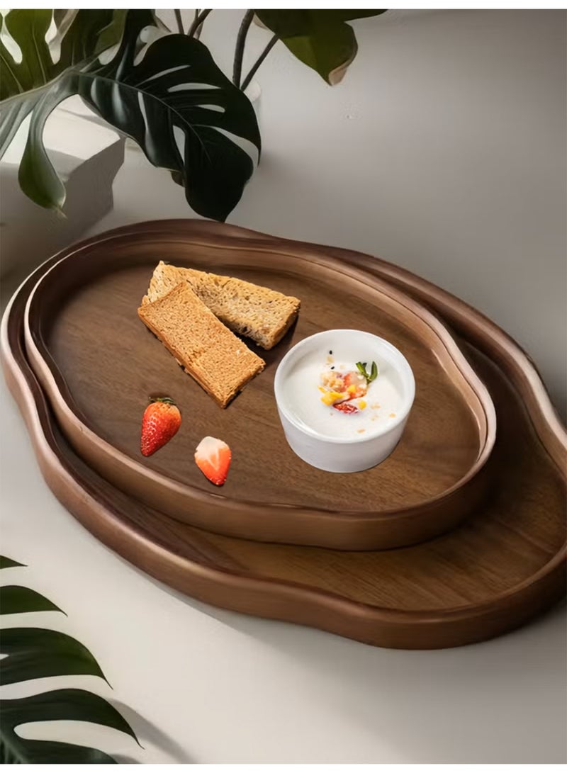 Vonqu 2 Pcs Large Black Walnut Wood Tray Set, Serve Tea, Coffee, Classic Circular Wooden Decorative Serving Tray with Raised Edges(Black Walnut-29*21*2.3CM+37**26*2.3CM) - Image 5