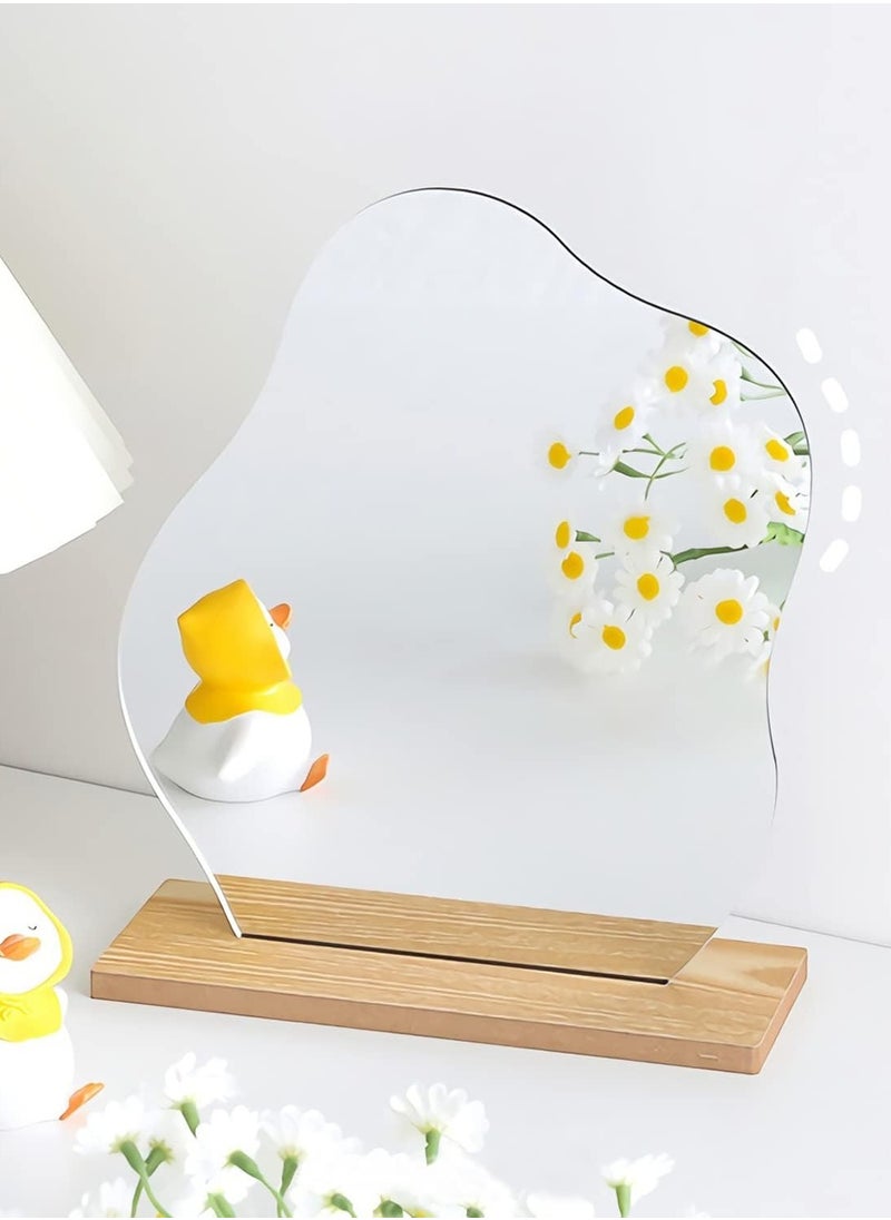 TPGP Acrylic Makeup Mirror Frameless Decorative Vanity Table Mirror with Wooden Base, Irregular Aesthetic Vanity Mirror, Dressing Table Mirror for Bedroom, Home, and Room Decor - Cloud Shape  - Image 1