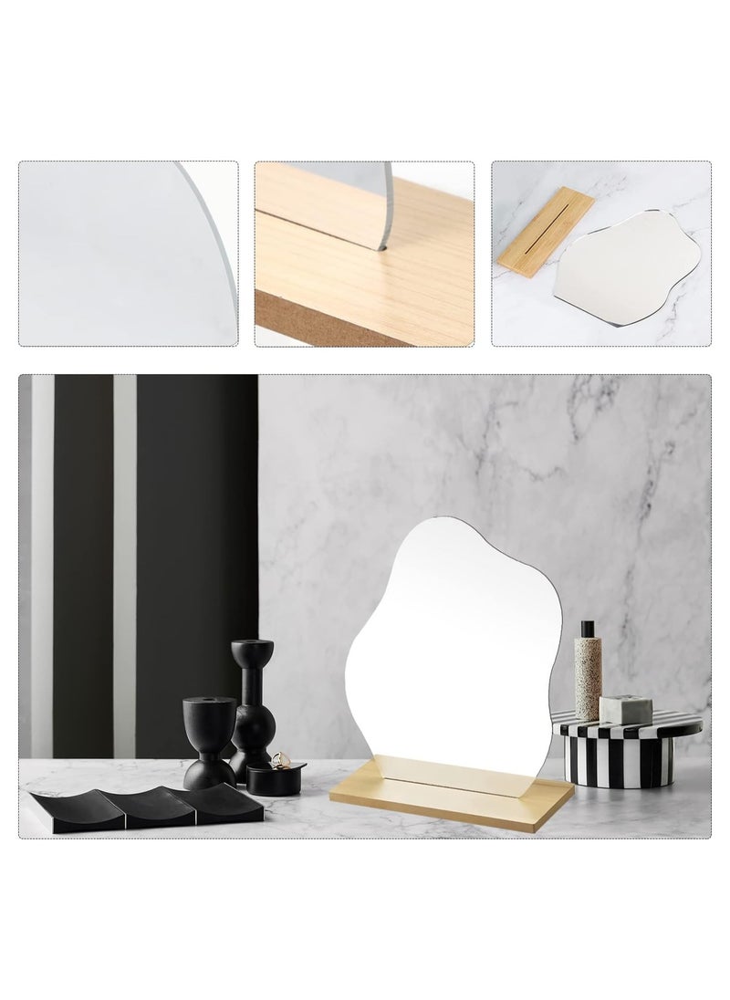 TPGP Acrylic Makeup Mirror Frameless Decorative Vanity Table Mirror with Wooden Base, Irregular Aesthetic Vanity Mirror, Dressing Table Mirror for Bedroom, Home, and Room Decor - Cloud Shape  - Image 4